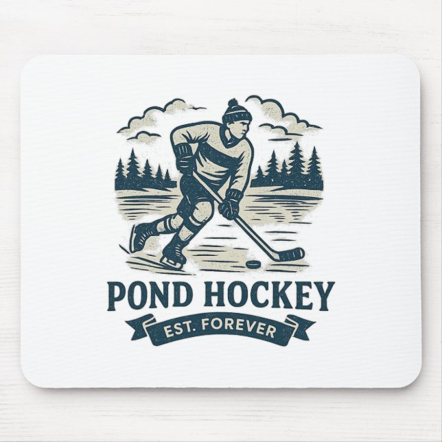 Retro-Teich-Hockeyspieler gefrorener See Winter  Mousepad (Vorne)