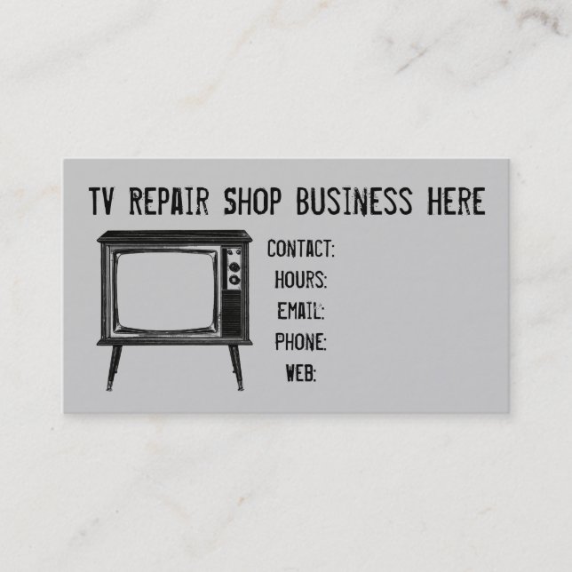 Retro Television Set Repair Shop Business Card Visitenkarte (Vorderseite)
