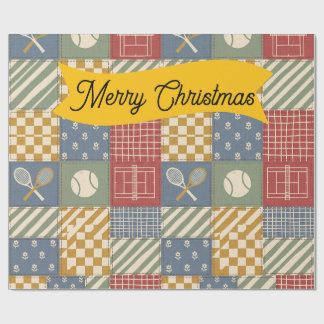 Retro-Tennis-Patchwork Frohe Weihnachten Geschenkpapier