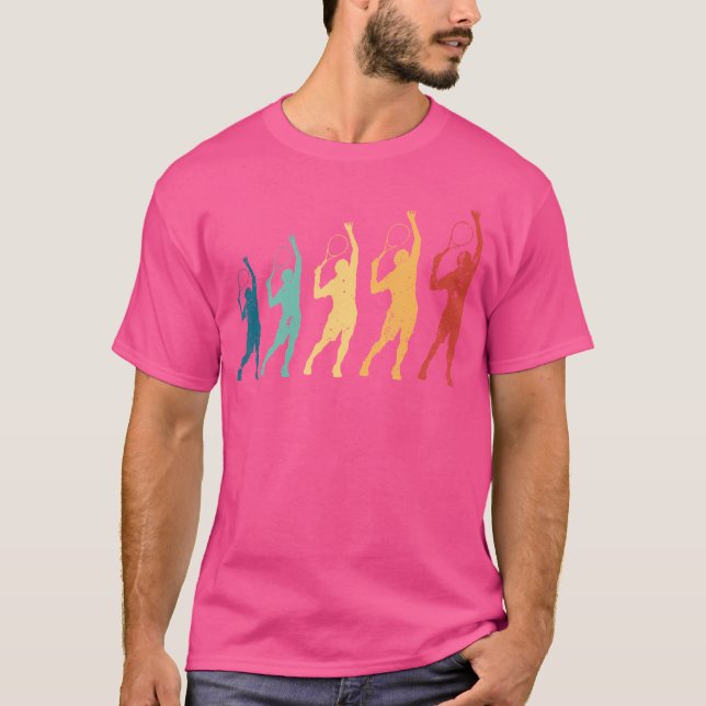 Retro Tennis Players Racket Ball Court T-Shirt (Vorderseite)