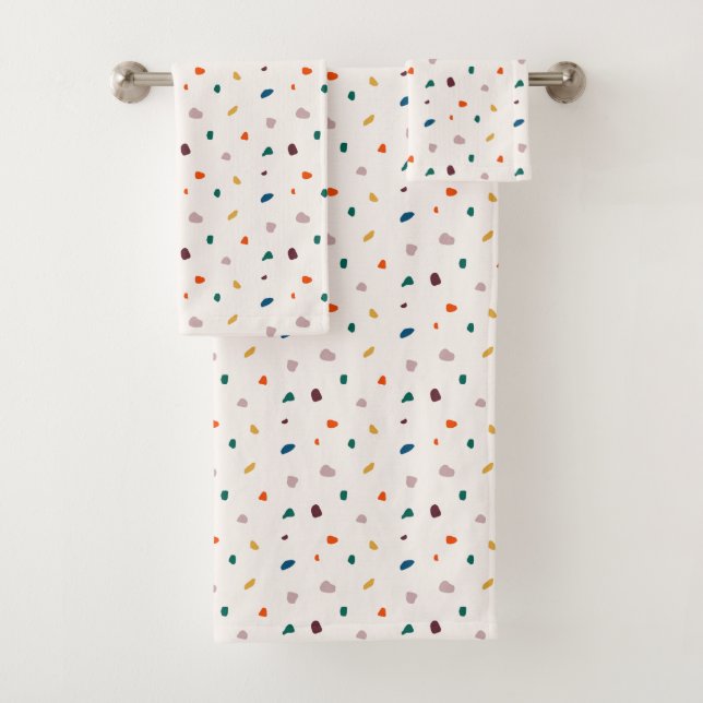 Retro Terazzo Dunkelgrünes Orangenmuster Badhandtuch Set (Insitu)