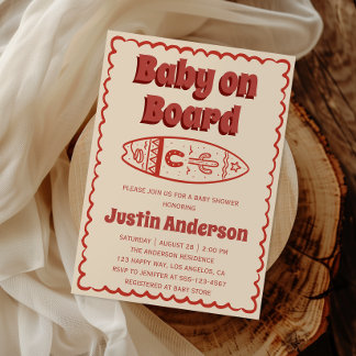 Retro Terracotta Boho Baby on Board Baby Shower  Einladung
