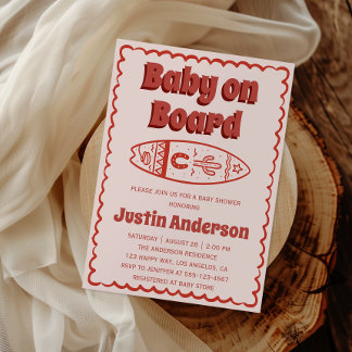 Retro Terracotta Boho Baby on Board Baby Shower  Einladung
