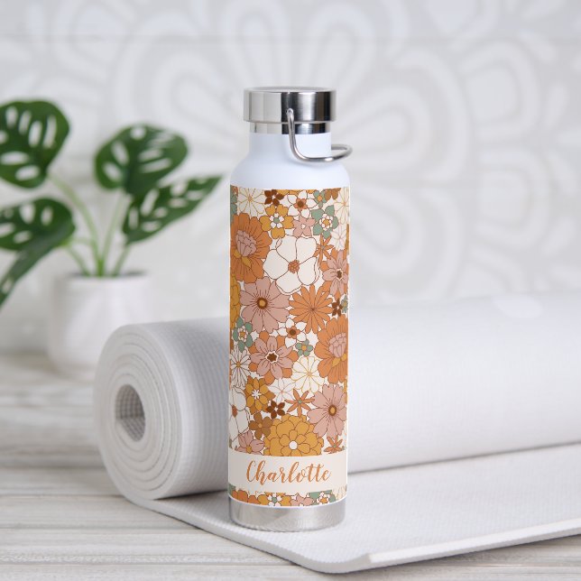 Retro Terracotta Boho Personalisierter Name Trinkflasche (Yoga)