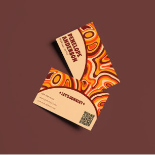 Retro Terracotta Cream Orange QR Code Boho Groovy Visitenkarte