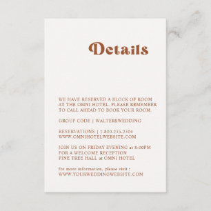 Retro Terracotta Détails du Mariage Carte de boîti