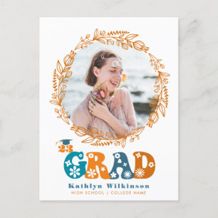 Retro Terracotta Floral Elegantes Foto Wreath Einladungspostkarte