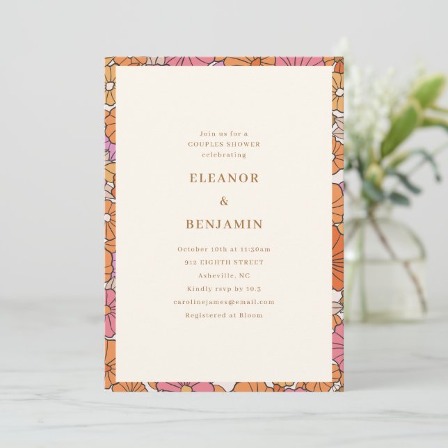 Retro Terracotta Yellow Fall Coed Couples Shower Einladung (Stehend Vorderseite)