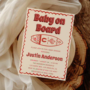 Retro Terrakotta Boho Baby an Bord Babyparty Einladung