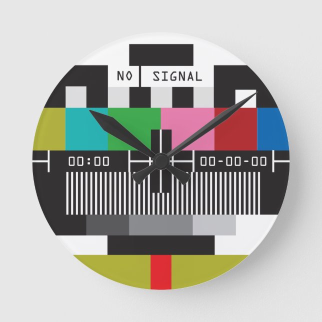 Retro Test Screen, No Signal Wall Clock Runde Wanduhr (Vorderseite)