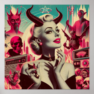 Retro teuflische Frauen-Collage Poster