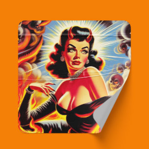 Retro teuflisches Pinup Quadratischer Aufkleber