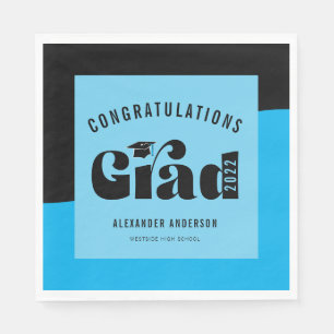 Retro-Text Licht Hellblau und Schwarze Abschlussfe Serviette