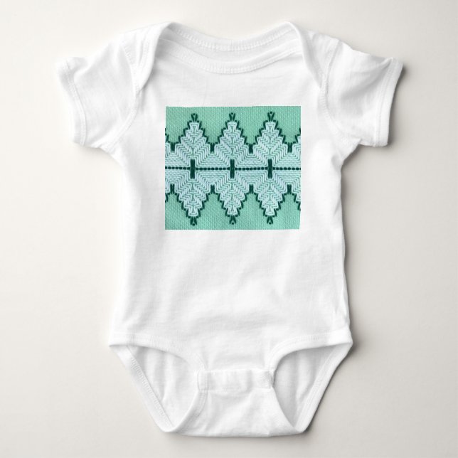 Retro textiles Garnhuschen, grafischer Puls. Baby Strampler (Vorderseite)