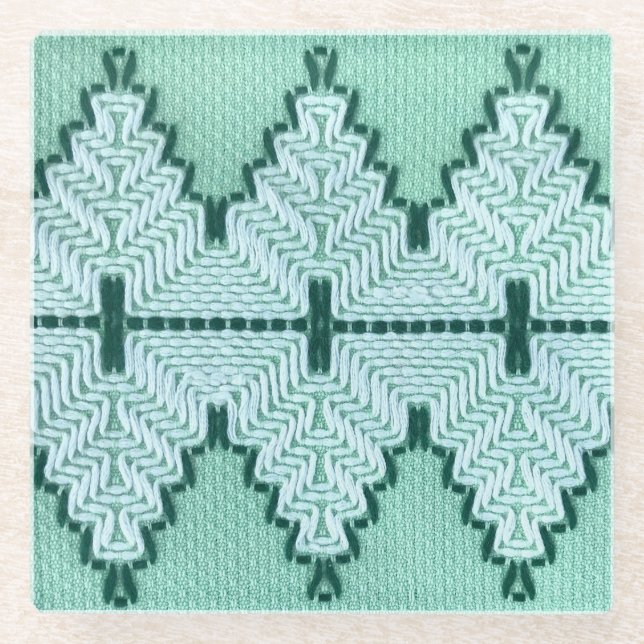 Retro textiles Garnhuschen, grafischer Puls. Glasuntersetzer (Vorderseite)