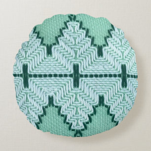 Retro textiles Garnhuschen, grafischer Puls. Rundes Kissen