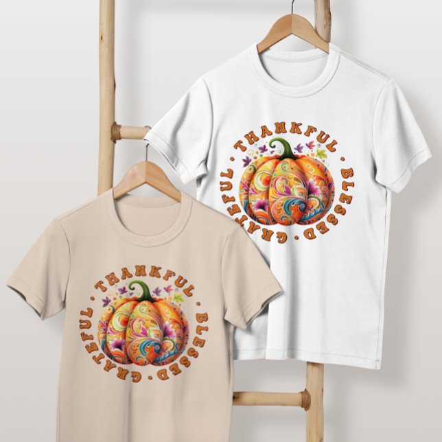 Retro "Thankful Fall Erntedank Family" T-Shirt (Von Creator hochgeladen)