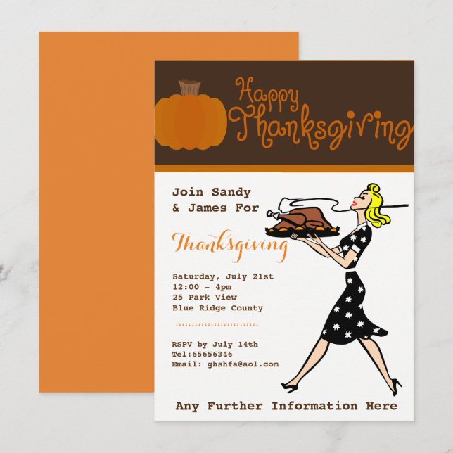 Retro Thanksgiving Diner fêtes Invitations sur mes (Devant / Derrière)
