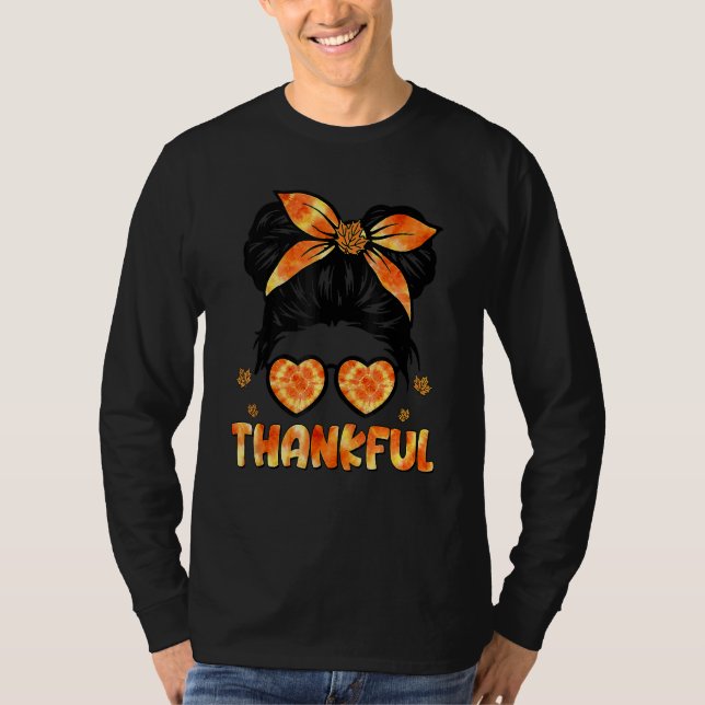 Retro Thanksgiving Frauen Herbst Blätter Dankbar T-Shirt (Vorderseite)