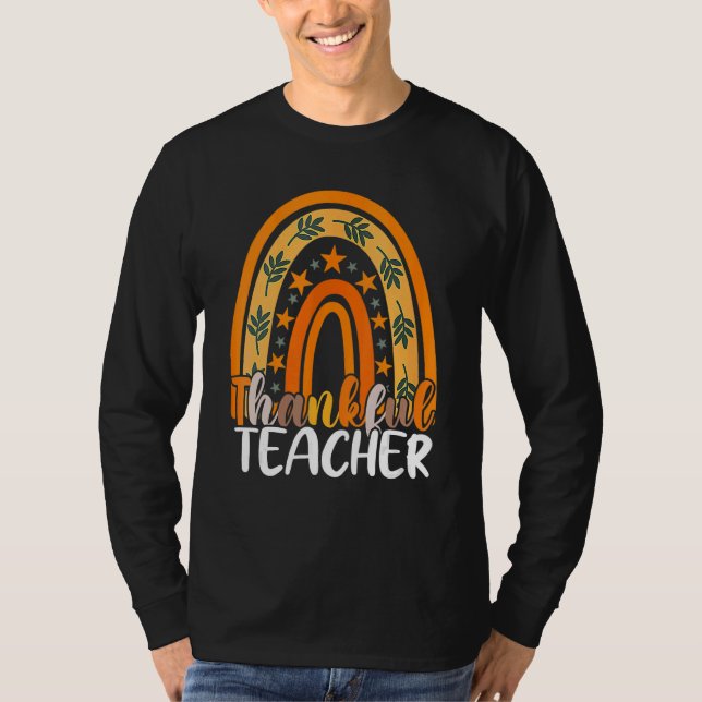 Retro Thanksgiving Teacher Thankful Teacher Rainbo T-Shirt (Vorderseite)