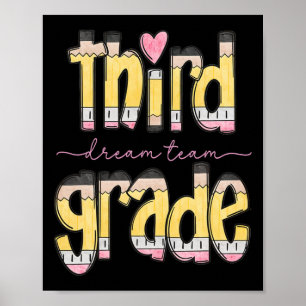 Retro Third Grade Dream Team Bleistift Lehrer Rück Poster