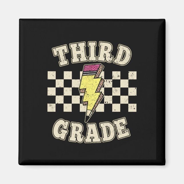 Retro Third Grade Teacher Lightning Bolt Pencil Te Magnet (Vorne)