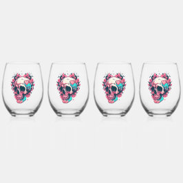 Retro Thorny Rose Herz Skull Weinglas Ohne Stiel