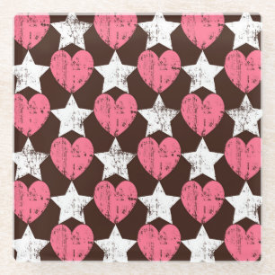 Retro Threadbare Herz Stars Textur Glasuntersetzer
