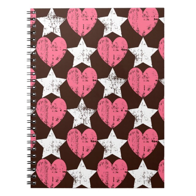 Retro Threadbare Herz Stars Textur Notizblock (Vorderseite)