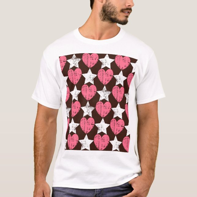 Retro Threadbare Herz Stars Textur T-Shirt (Vorderseite)