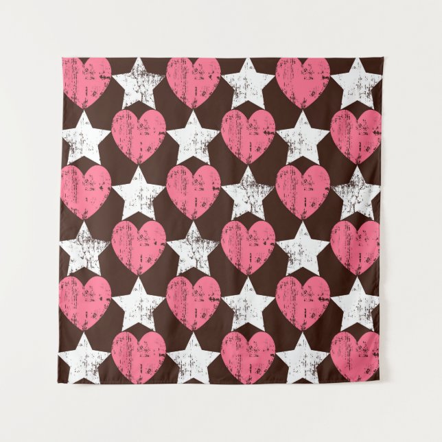 Retro Threadbare Herz Stars Textur Wandteppich (Vorderseite)