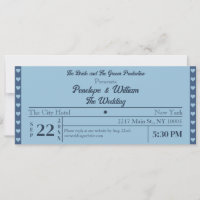 Retro Ticket Style Simple Blue Wedding