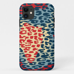Retro-Tierdruckfell eines Leoparden (blau, rot) Case-Mate iPhone Hülle