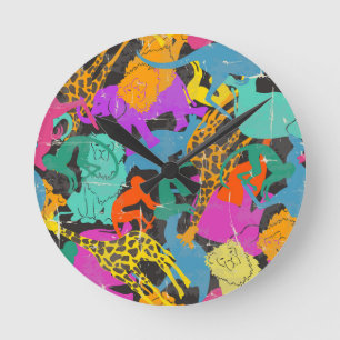 Retro TierSilhouette-Muster Runde Wanduhr