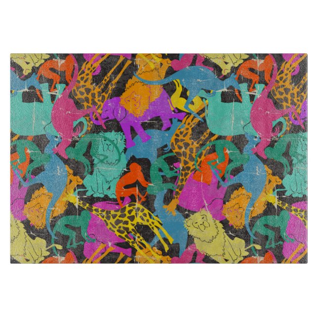 Retro TierSilhouette-Muster Schneidebrett (Vorderseite)