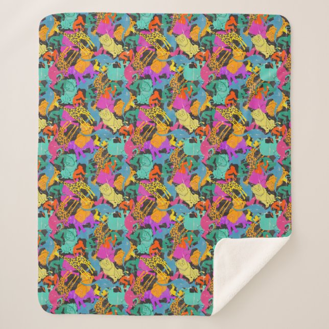 Retro TierSilhouette-Muster Sherpadecke (Vorderseite)