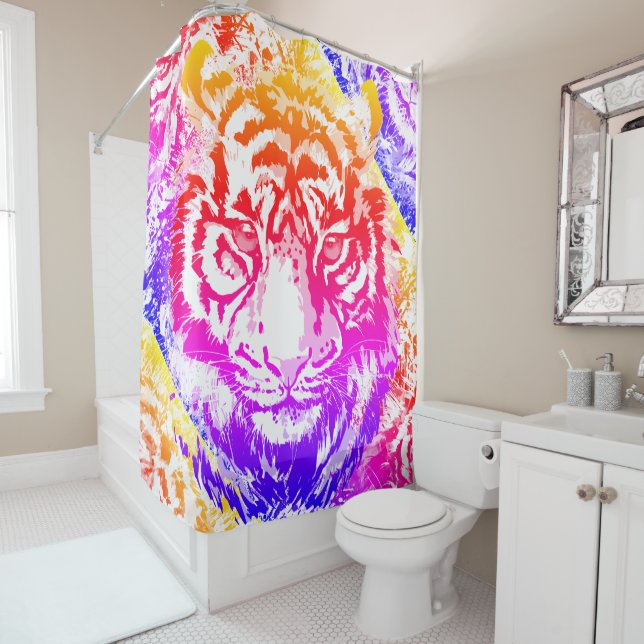Retro Tiger Head - Tiger Duschvorhang (Beispiel)