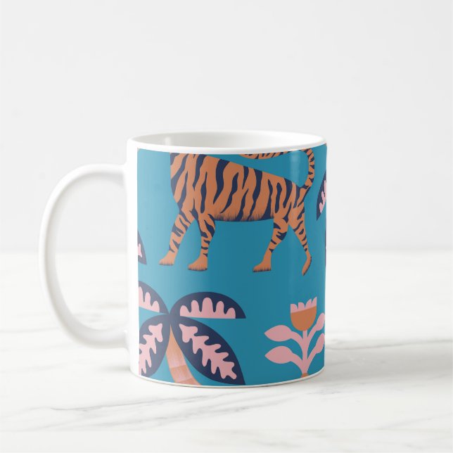 Retro-Tiger, Palme, Blume Kaffeetasse (Links)
