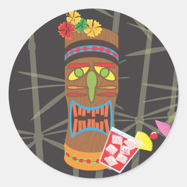 Retro Tiki Head Runder Aufkleber (Vorderseite)