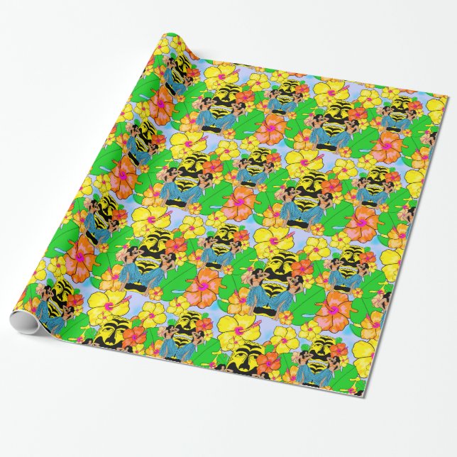 Retro tiki hula hawaiisches geschenkpapier (Ungerollt)