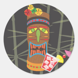 Retro Tiki Kopf Runder Aufkleber