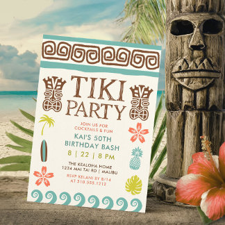 Retro Tiki Party Tropical Birthday Einladung