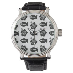 Retro Tiki Schwarz-Weiß-Muster Armbanduhr