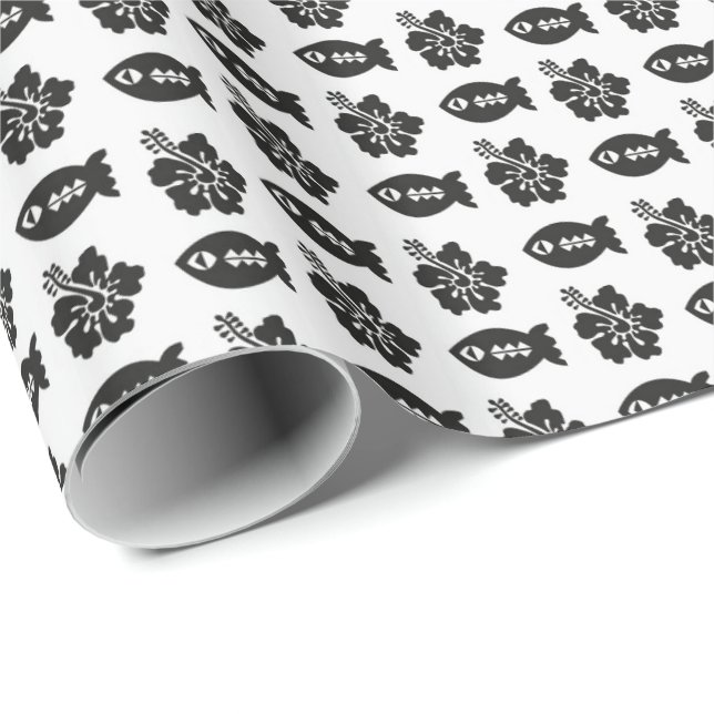 Retro Tiki Schwarzweiß-Muster Geschenkpapier (Rolleneckpunkt)