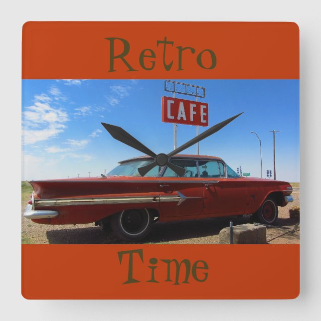 Retro Time Wall Clock von RoseWrits Quadratische Wanduhr (Vorderseite)