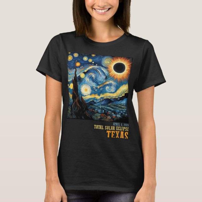 Retro Total Solar Eclipse 2024 Texas für Männer Fr T-Shirt (Vorderseite)