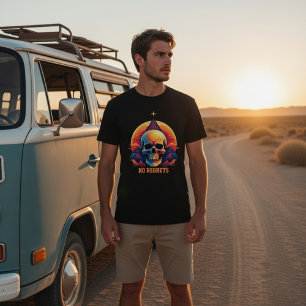 Retro-Totenkopf-Berg-Sonnenuntergang-Grafik ohne R T-Shirt