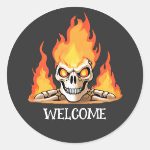 Retro Toter Brennender Skelett-Totenkopf im Feuer Runder Aufkleber