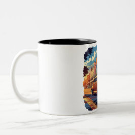 Retro Town Street Scene Zweifarbige Tasse
