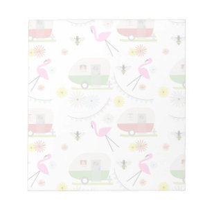 Retro Trailer & Flamingos Muster Notizblock